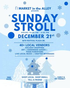 sunday stroll downtown summerlin market booth, mt charleston gifts display, outdoor themed christmas sweaters and cozy hoodies, motivational quote mugs with spirit animals, designs with burros donkeys wild horses mt charleston and red rock canyon, local las vegas artist holiday market setup under the pavilion