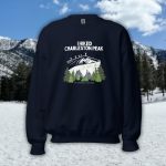 charleston peak hiking sweatshirt unisex hiker standing on summit waving poles 11916 ft mt charleston nevada mountain hike design