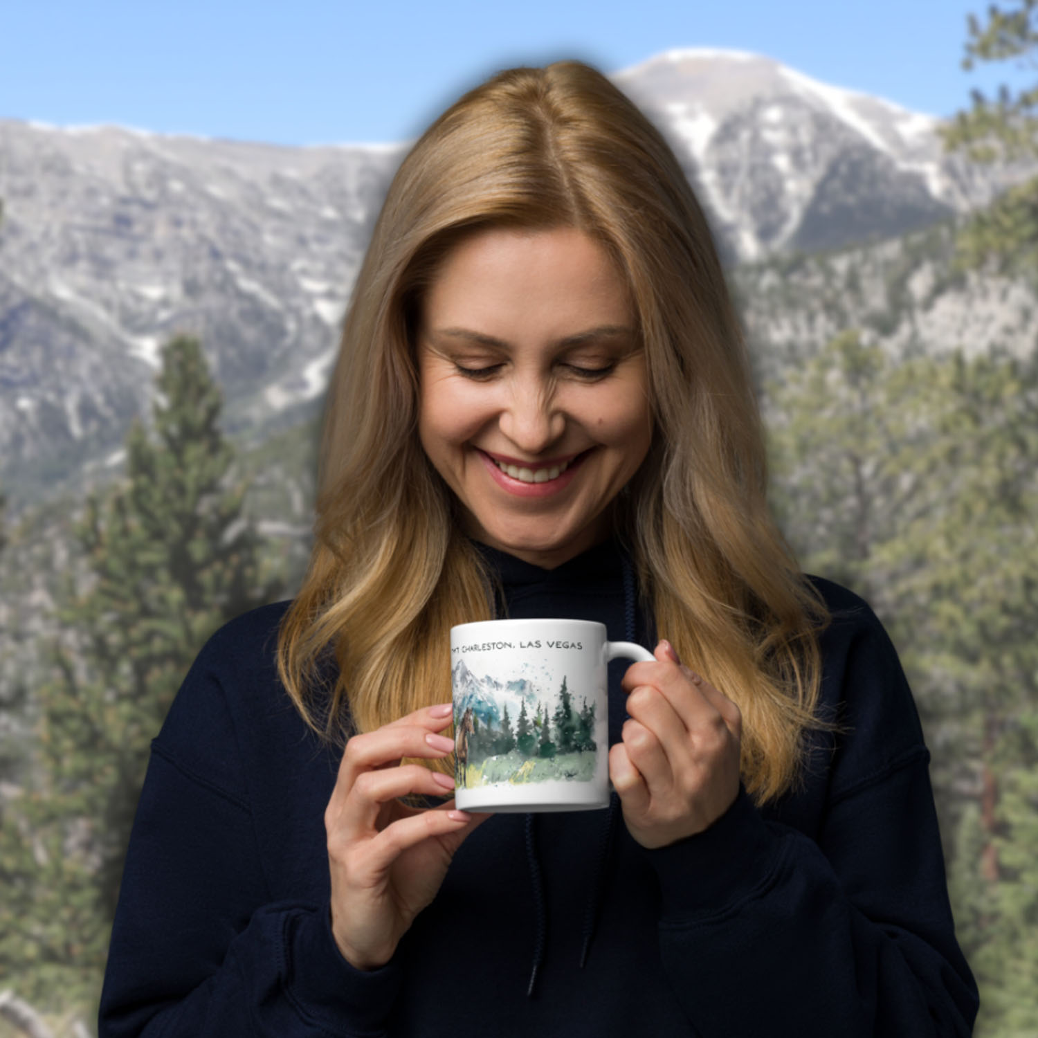 wild horses mt charleston mug, watercolor mountain horse art, ceramic coffee mug, spring mountains nevada, las vegas wildlife mug, horse painting on mug, nature inspired drinkware