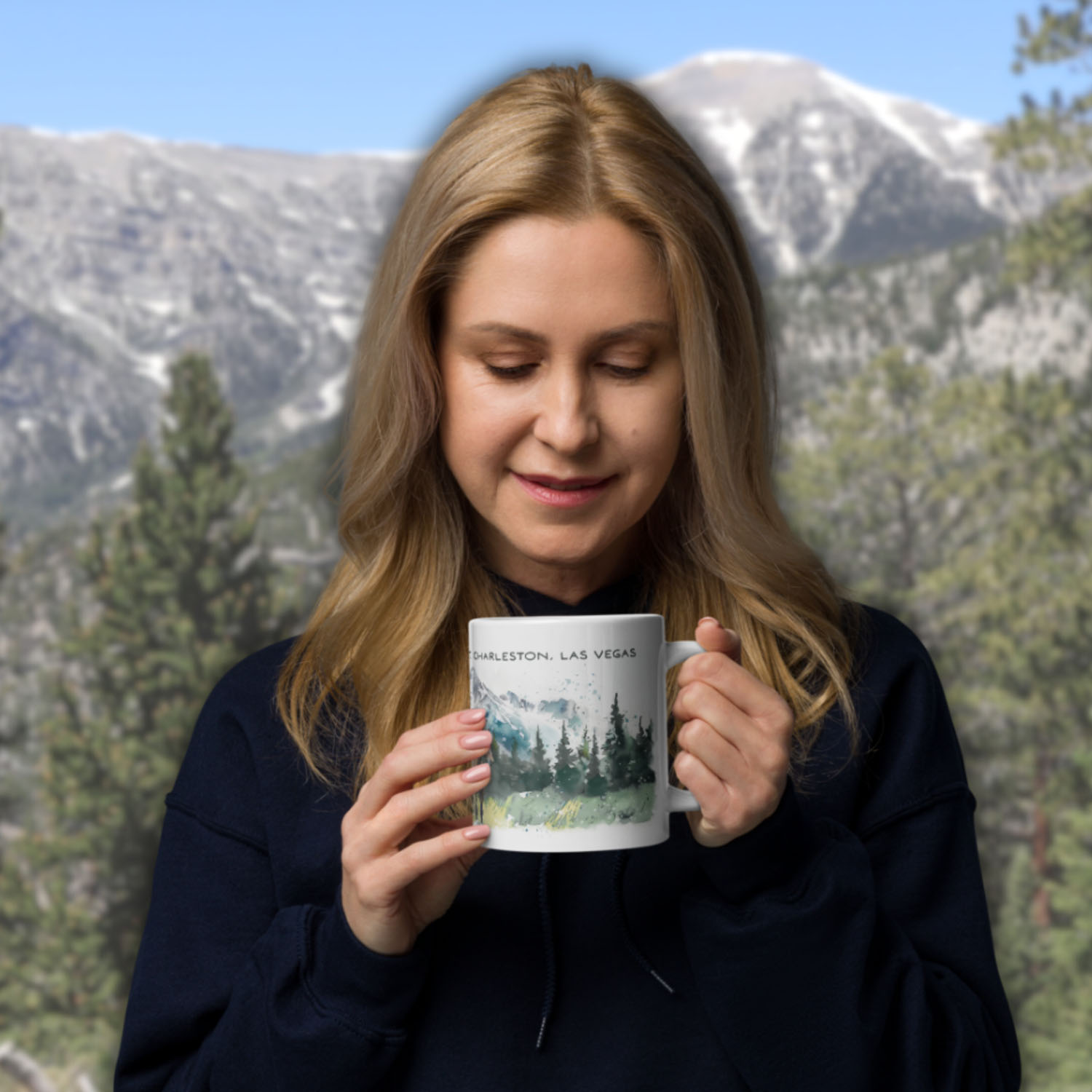 wild horses mt charleston mug, watercolor mountain horse art, ceramic coffee mug, spring mountains nevada, las vegas wildlife mug, horse painting on mug, nature inspired drinkware