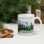 mt charleston wild horses watercolor mug, ceramic mug with horses, nevada mountain wildlife, western horse art, forest mountain scenery, outdoor nature coffee cup